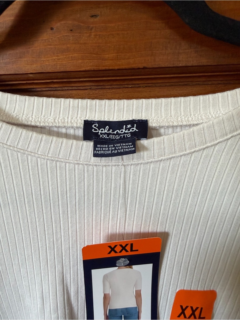 Splendid Ribbed Short Sleeve Top - Cream - Picture 2 of 4